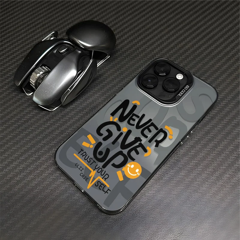 

Never give up letters phone case for iPhone 16 15 14 13 12 11 Pro/ Max/Plus shock-proof rear cover anti-fingerprint waterproof