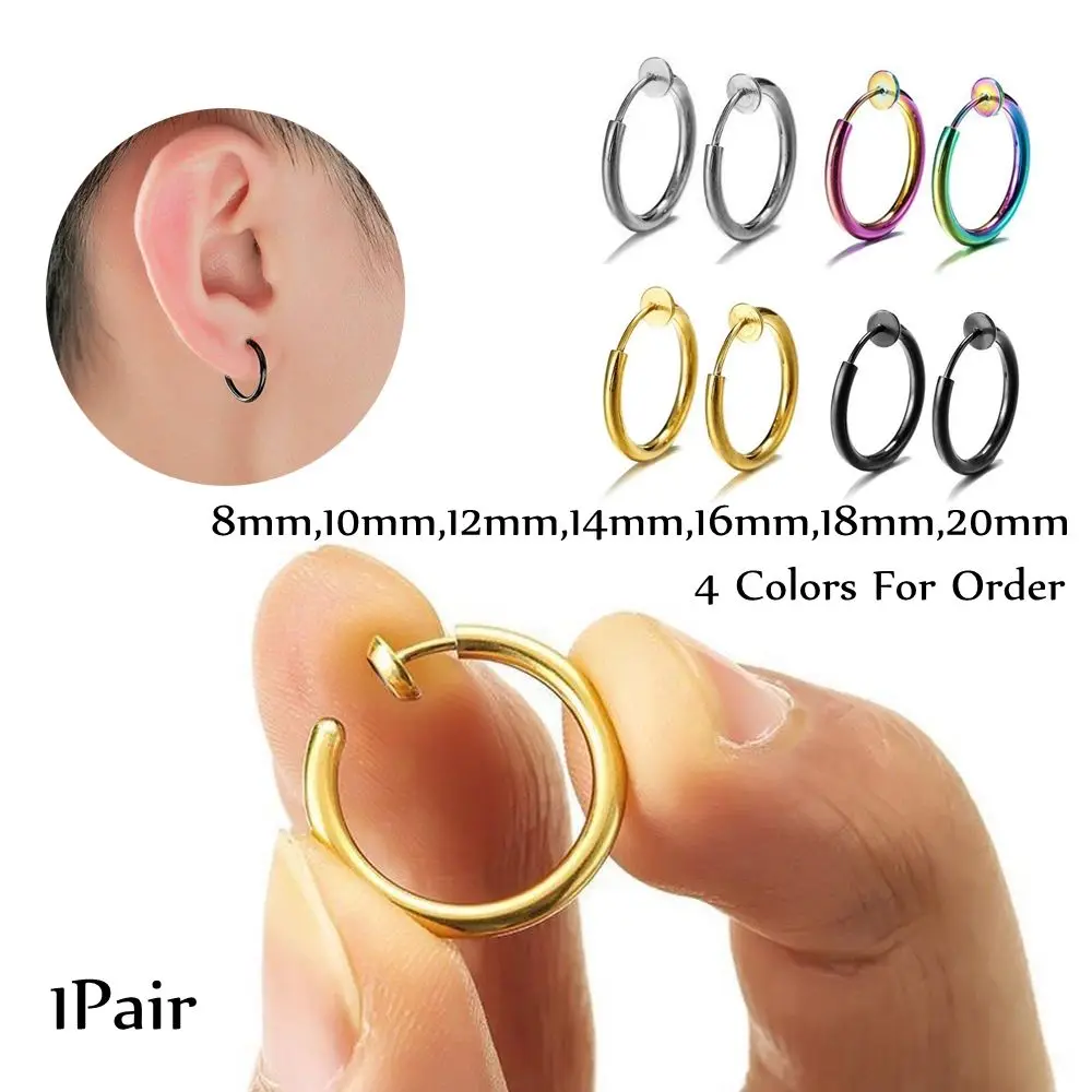 New Stainless Steel Women Men Jewelry Hip Hop No Piercing Earrings Retractable Earrings Cuff Earrings Round Hoop Ear Cuff