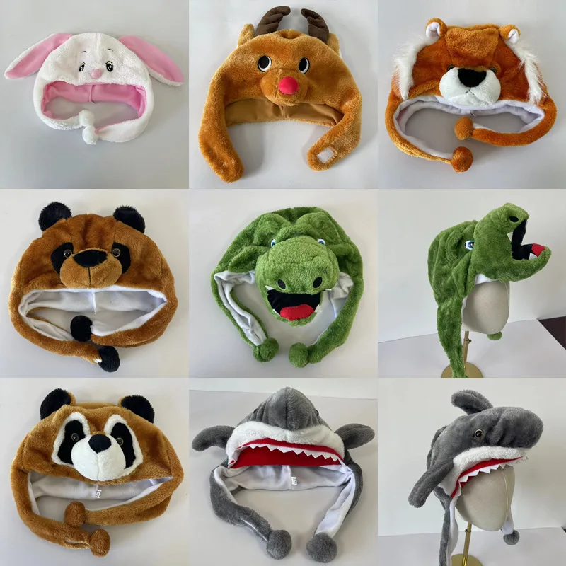 Animali dei cartoni animati Pinguino Anatra Coniglio Elefante Squalo Tigre Cappelli Bambini Studente Prestazioni Cosplay Orecchio Berretti di peluche Regali carini