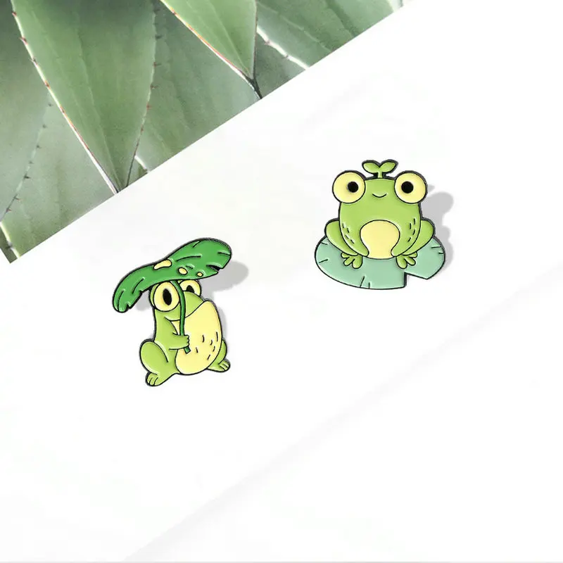 Quack Quack Enamel Pin Custom Frog Lotus Leaf Brooches Bag Lapel Pin Cartoon Animal Badge Jewelry Gift for Kids Friends