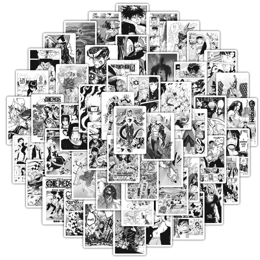 55Pcs Cool Mixed Anime Stickers,Trendy Black and White Graffiti Manga Stickers Vinyl Waterproof Decals for Water Bottle Laptop