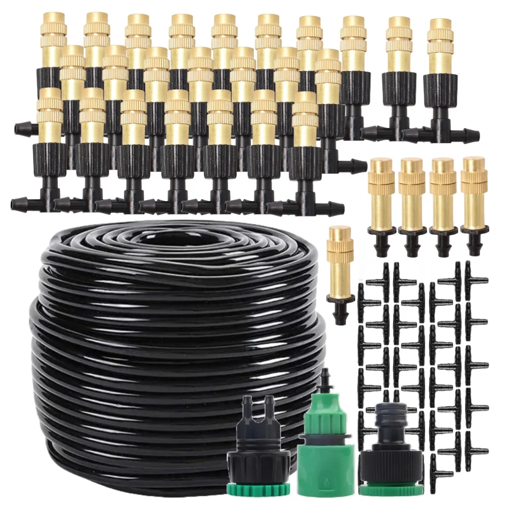 Sistema de resfriamento de nebulização, 5m-30m, irrigação de jardim, bicos atomizadores de latão de 1/4 '', mangueira de 4/7mm para pátio externo, estufa