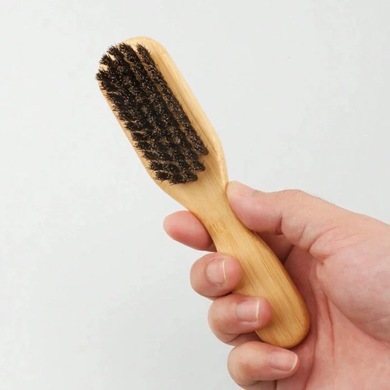 1 다기능 남성용 대나무 갈기 수염 쉐이핑 브러시, 살롱 및 가정용에 적합, 실제 머리 가발 전용