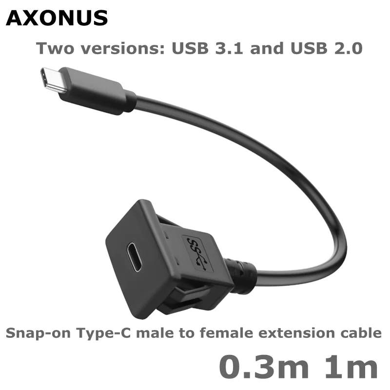 0.3m 1m USB Type-C Male to Female Panel Flush Mount Extension Cable With Buckle for Car Truck Boat Motorcycle Dashboard
