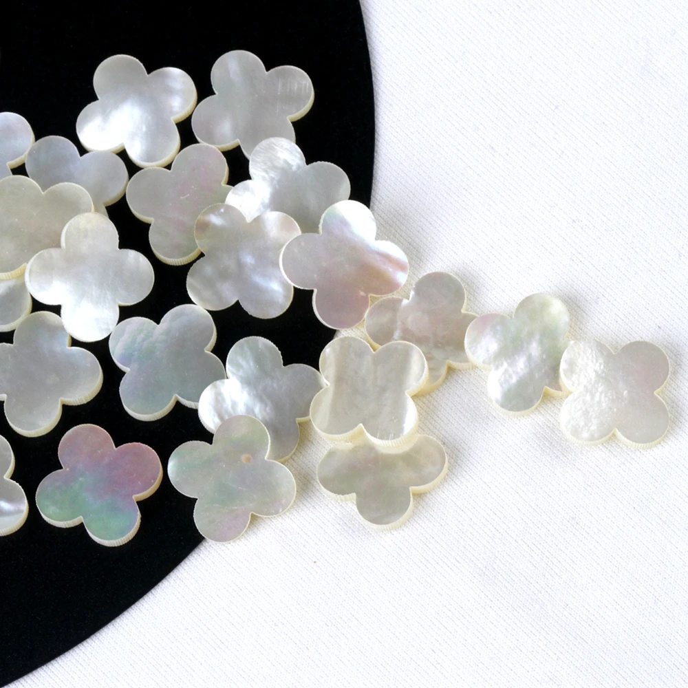 Mother of Pearl Loose Clover Beads White Shell 10mm 14mm Natural Shell Double Flat