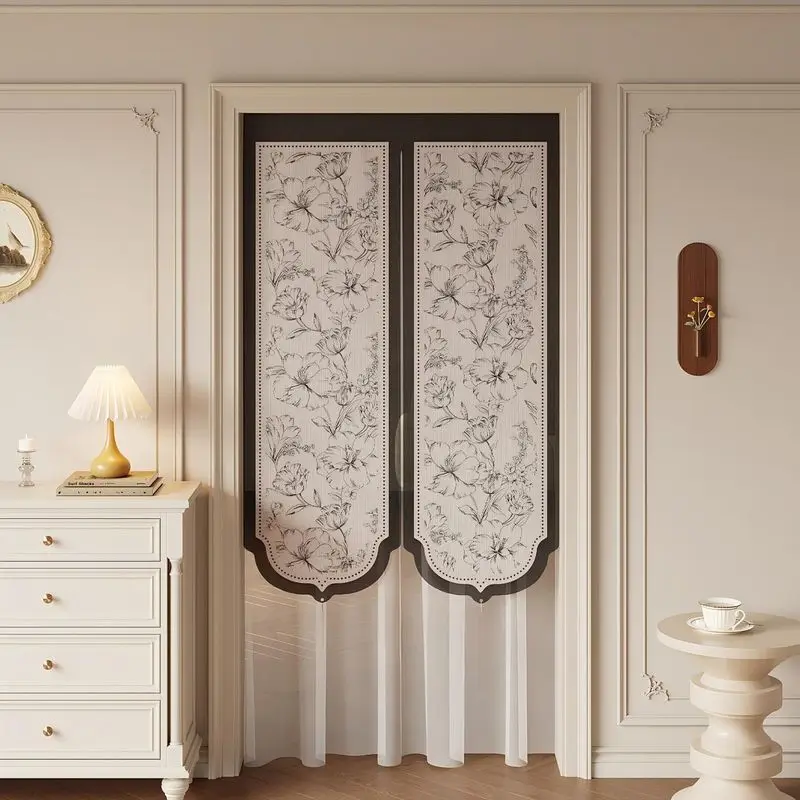 VIKAMA Japanese Vintage Sketch Floral Noren Doorway Curtain Room Divider Privacy Tapestry for Living Room Bedroom Decor