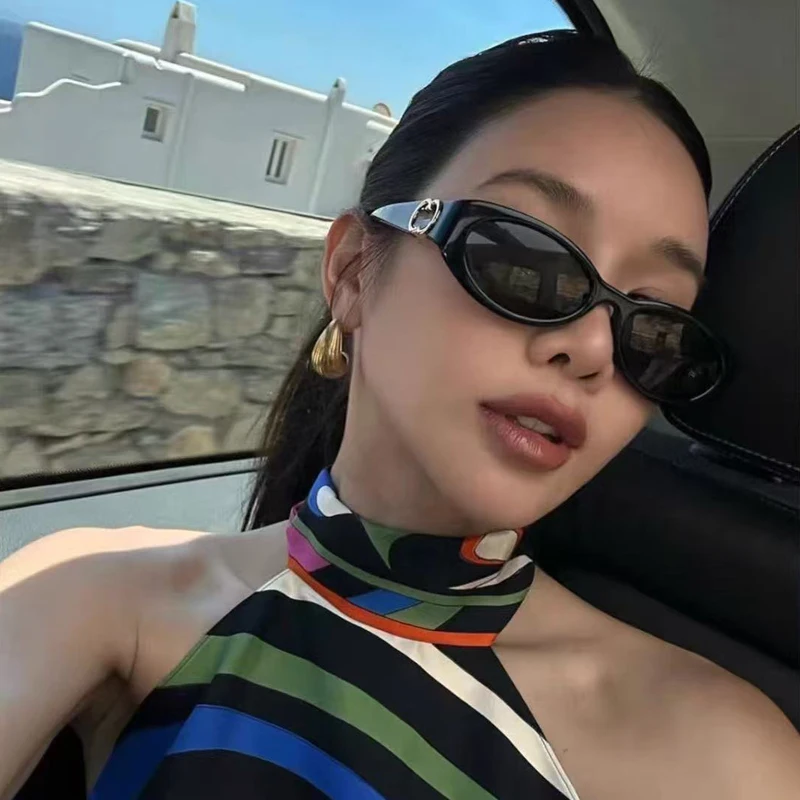 3 قطعة إطار صغير الموضة البيضاوي النظارات الشمسية امرأة العلامة التجارية تصميم نظارات شمسية الإناث زخرفة مستديرة خمر النظارات Oculos دي سول #2