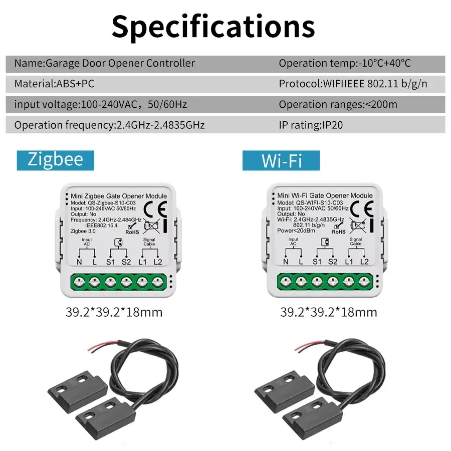 Tuya WIFI/zigbee 3.0 Smart Garage Door Switch AC 100-240V Smart Life APP Alexa Google Home Assistant Yandex Voice Control Use