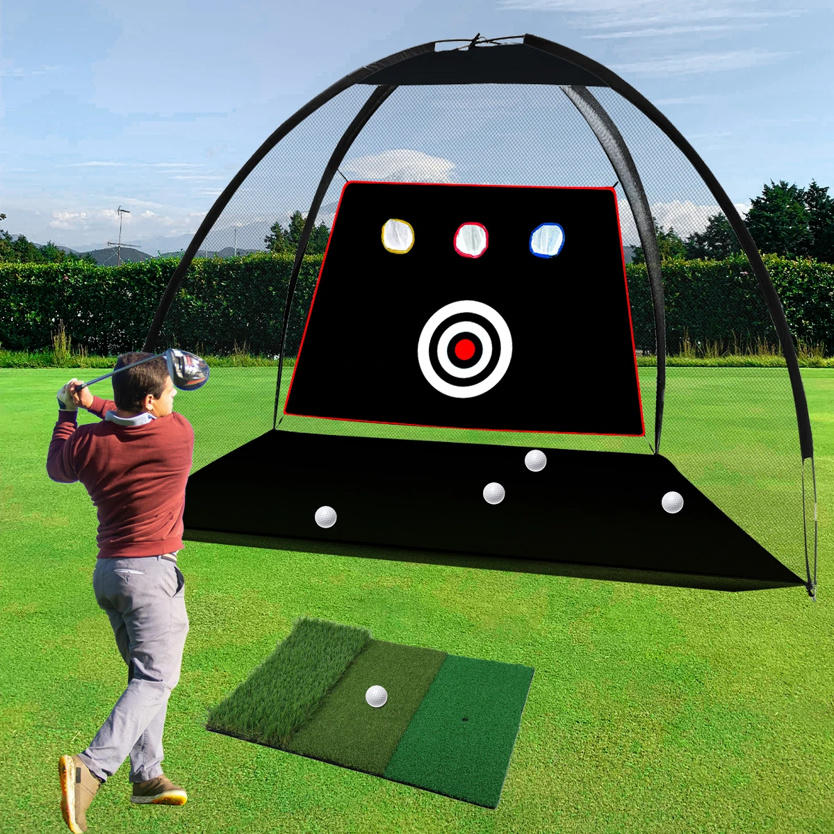 Golf Hitting Net Golf Practice Net 10X7FT Golf Training for Backyard Driving Chipping Swing with Multiple Impact Target