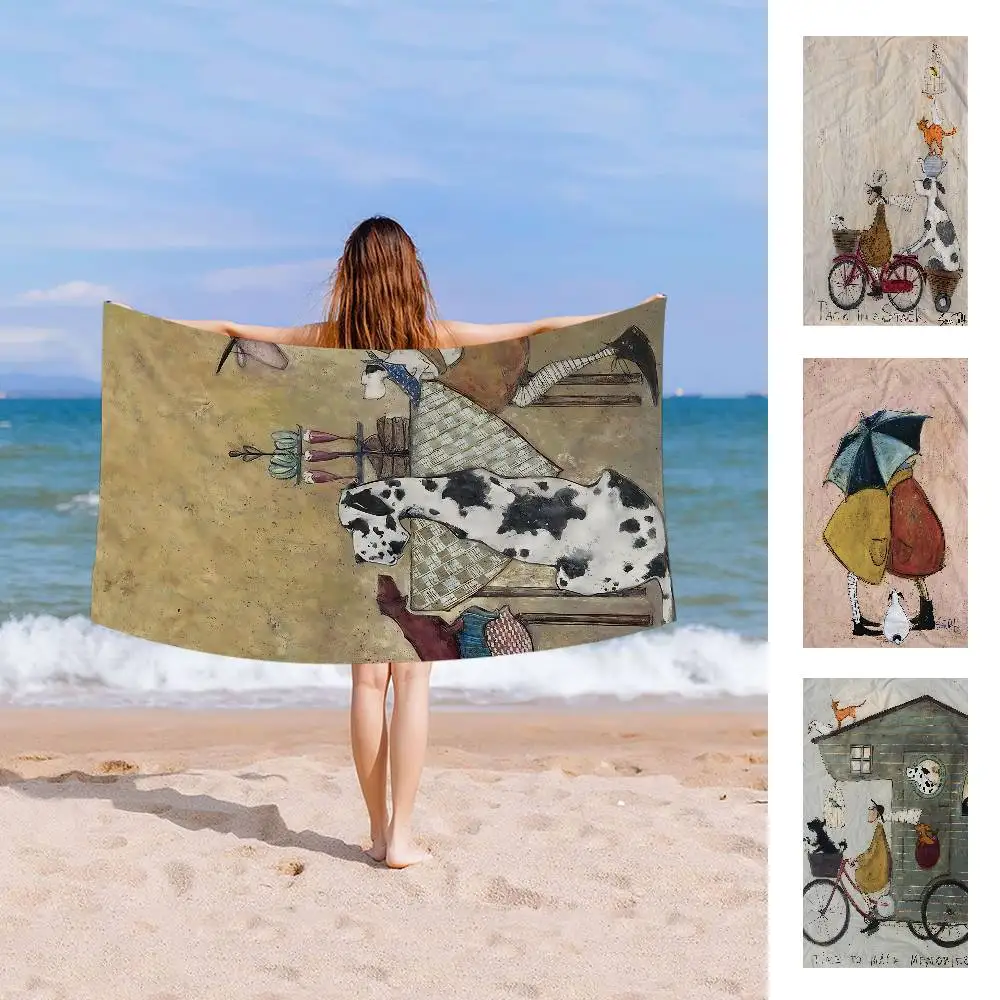 سام توفت الفن مجردة المشهد الحب الكلاب كبيرة ستوكات مناشف الشاطئ سريعة الجافة الرمال مناشف الشاطئ بركة للسفر حمام سباحة اليوغا #1