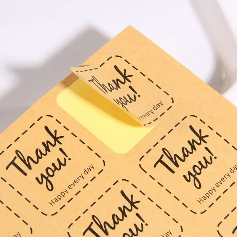 120pcs/pack Dotted frame kraft paper thank you square seal label handmade cowhide color sealing sticker Packaging bag decoration