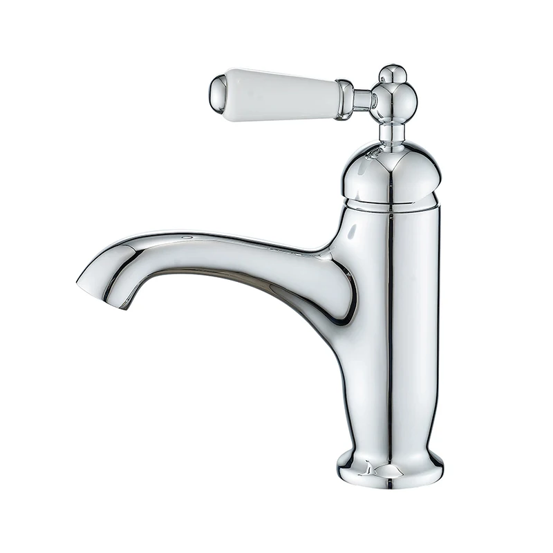 Retro Brass Single Handle Basin Faucet, Ceramic Handle Washbasin Tap Perfect for Bathroom Cabinets, Hot & Cold Water Mixing