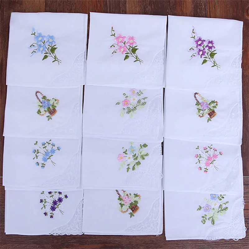 White Cotton Lace Napkins, Hemstitched Cocktail Napkin for Party, Wedding Table Cloth, Linen Fabric Dinner Napkin, 12 PCs