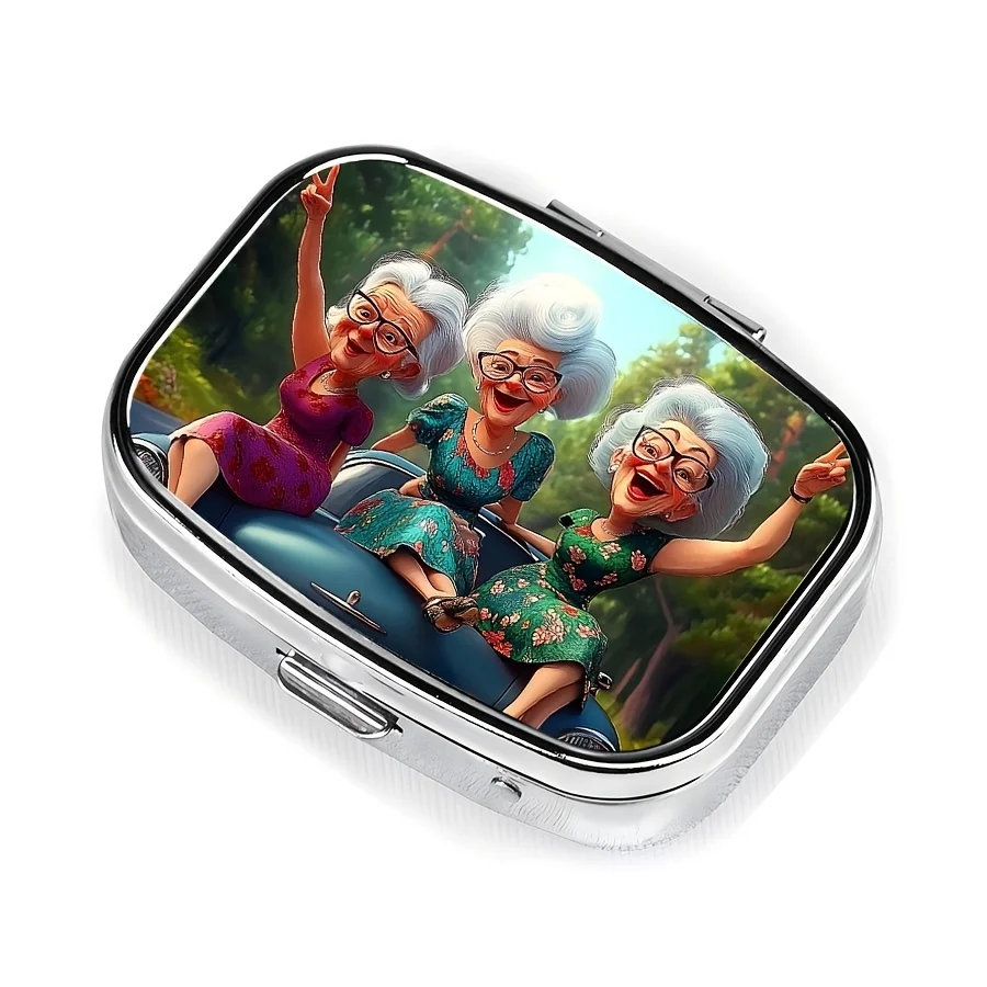 1 Happy Grandma Pill Box, 2-Compartment Pill Box, Rectangular Decorative Box, Vitamin Pill Organizer, Wallet and Travel Gift