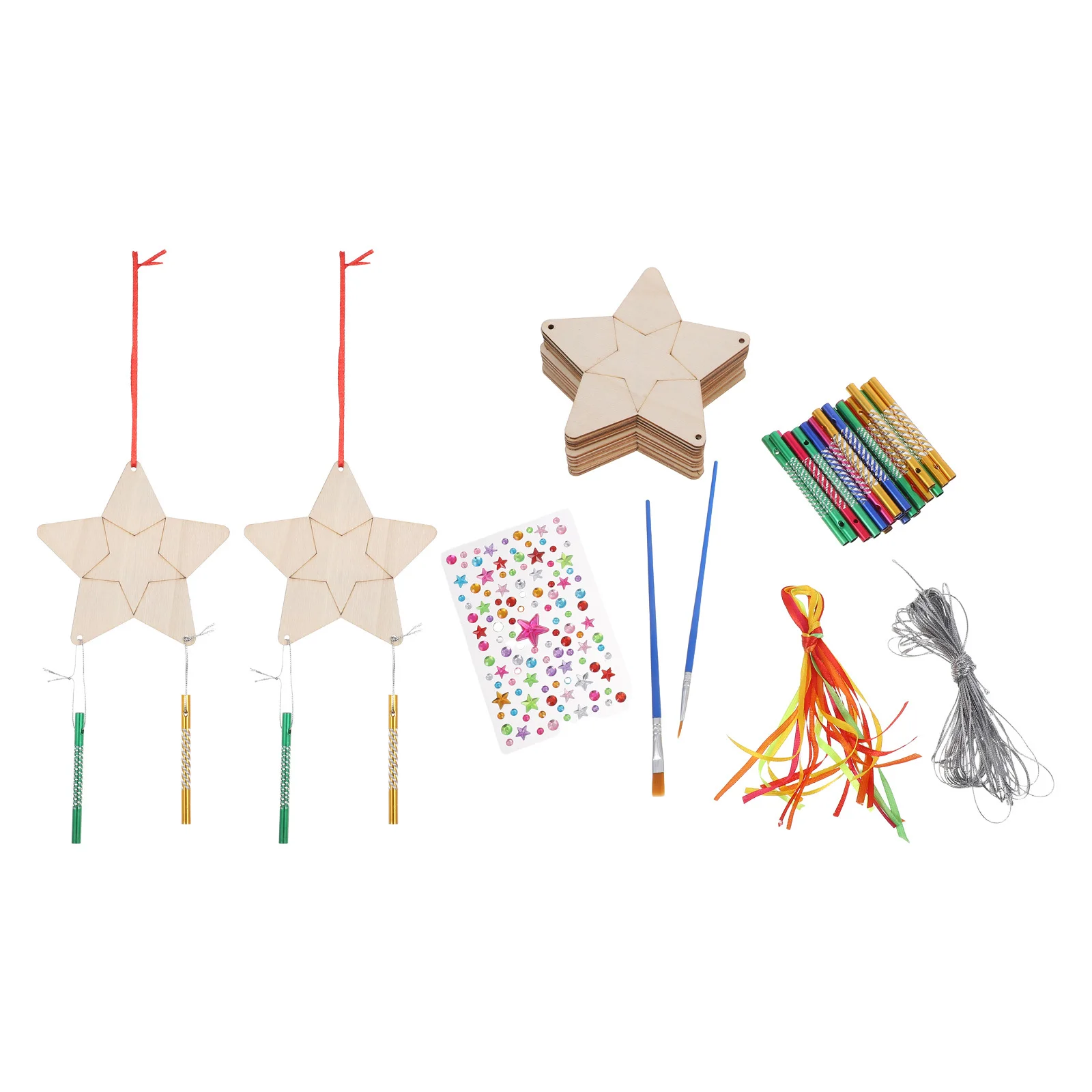 12Sets Kids DIY Wooden Star Wind Chime Craft Kits Unfinished Wood Coloring Arts Crafts Birthday School Party Decorations