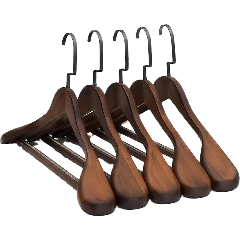 

5Pieces/set Adult Extra-Wide Solid Wood and Metal Hook Wooden Hangers With Notches Non-slip Metal Hook for Clothes