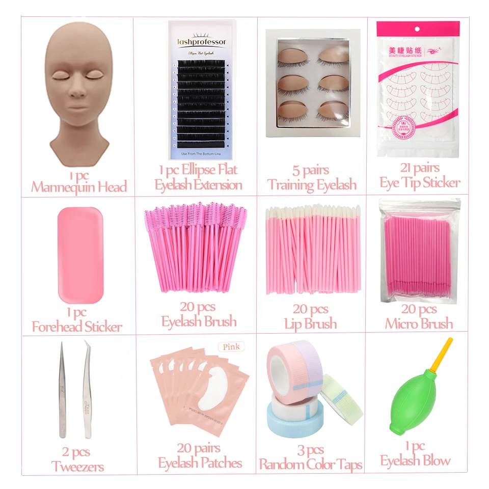 Wimpernverlängerungs-Trainingsset für Anfänger, Übungsmodell, Kopf, Schaufensterpuppe, Augenpads, Pinzette, Bürsten, Make-up-Set, Übungswimpern – Detail 10