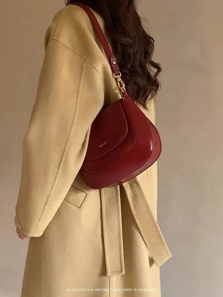 Bloom Vintage Red Handbag Women Retro High Street New Leather Chic Saddle Bolso Mujer Female Elegant Bury Bag Purse