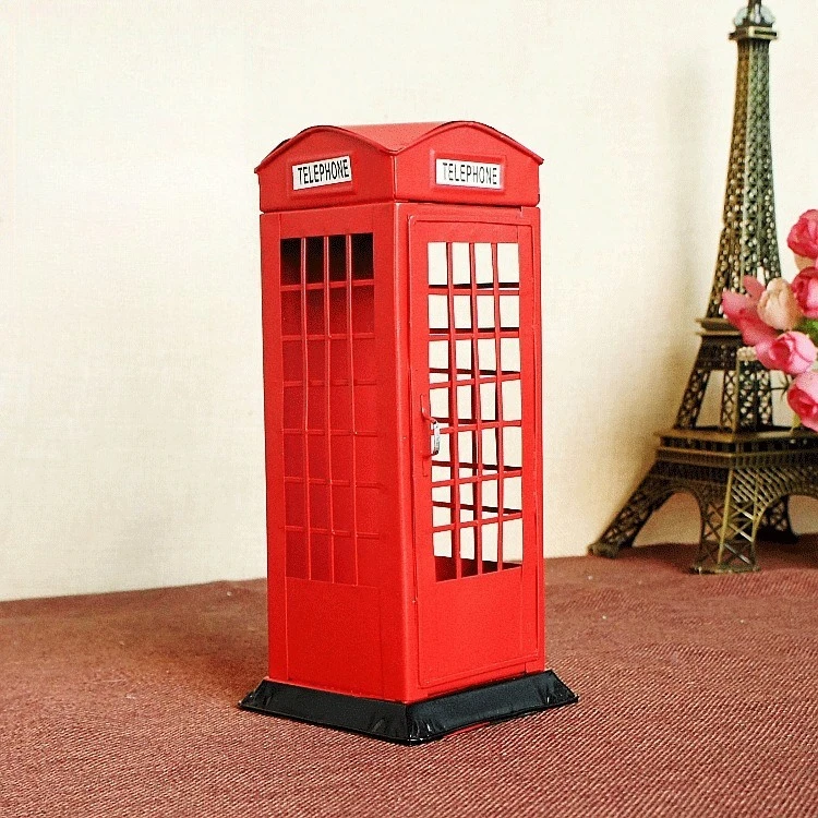 Cabina telefónica de hierro, hucha, caja de monedas Vintage, caja de correo de Pilar segura para dinero, decoración del hogar, almacenamiento artesanal, hábitat de ahorro para niños