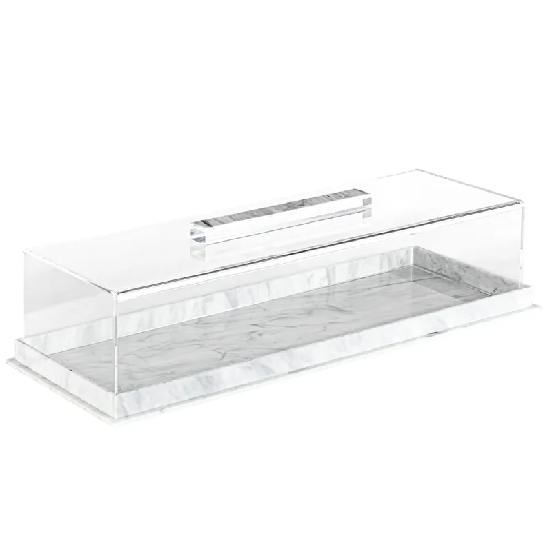 AB46-Acrylic Cake Holder Rectangular Serving Tray With Lid Marbleized Grain Cake Stand Rectangle Pastry Display