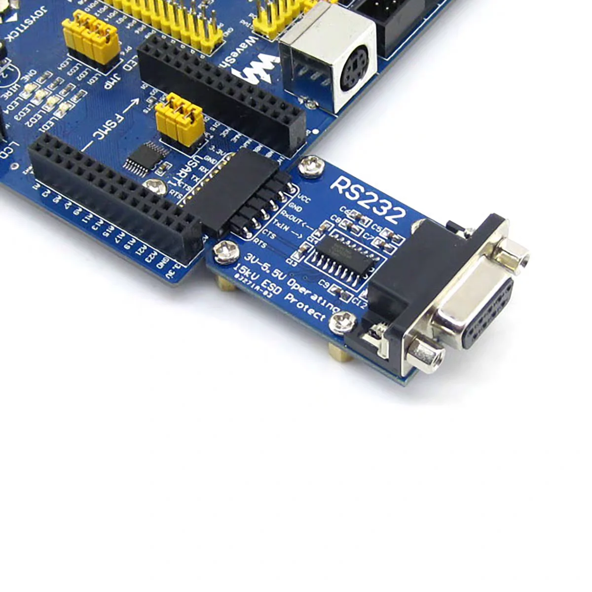 Модуль последовательного порта Waveshare RS232-TTL/RS232-UART SP3232 с кабелем для прошивки и защитой от электростатического разряда (ESD).