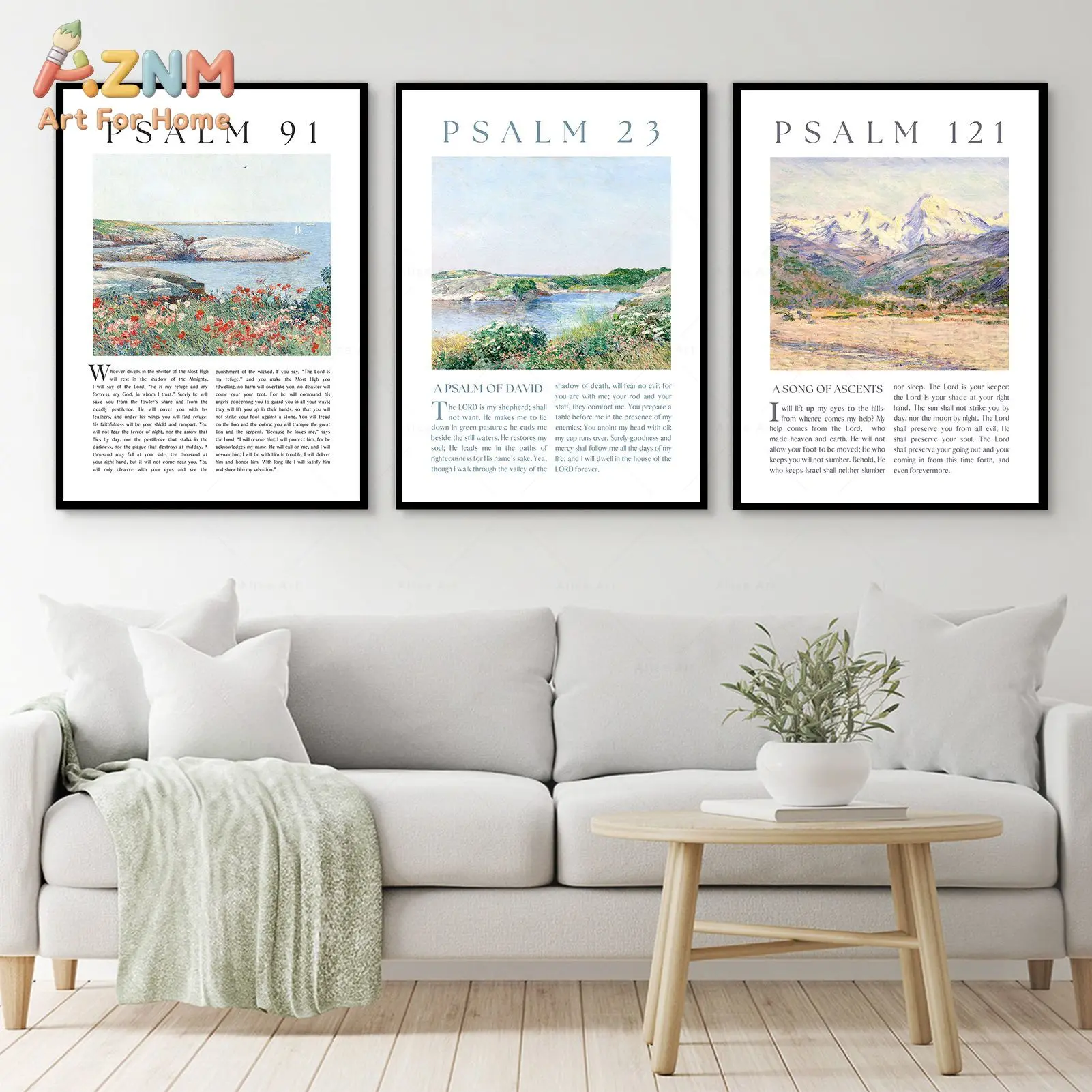 AZNM Psalm 121 23 91 Bible Verse Canvas Wall Art Vintage Landscape Christian Scripture Print Frameless Canvas Painting Living Ro