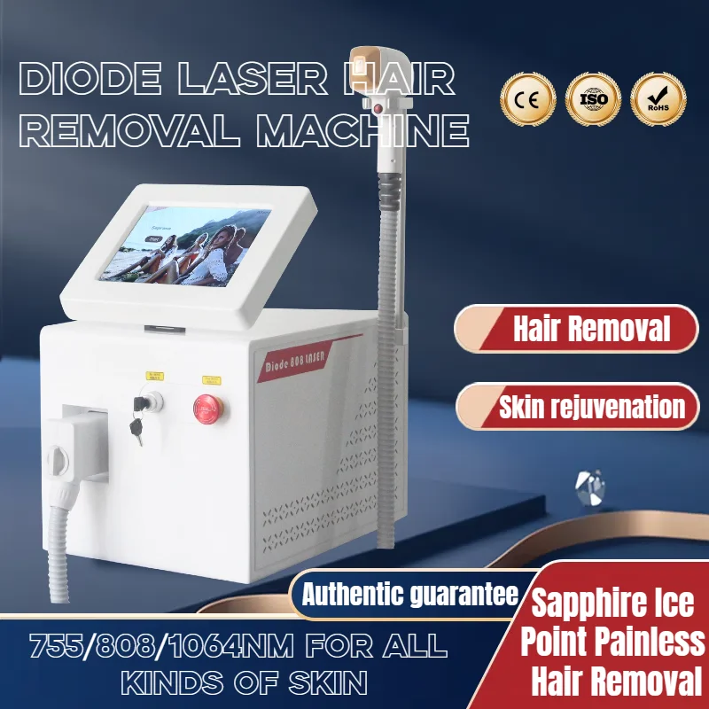 Portable Diode Hair Removal Laser 755nm 808nm 1064nm Wavelength Machine Cooling Head Painless Epilator Facial Body