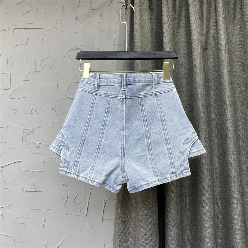 Imagem -04 - Outono Y2k Calções Femininos Quentes Moda Cintura Alta Emendado Cor Sólida Irregular A-line Ampla Perna Jeans Shorts Saias Femininas 2023