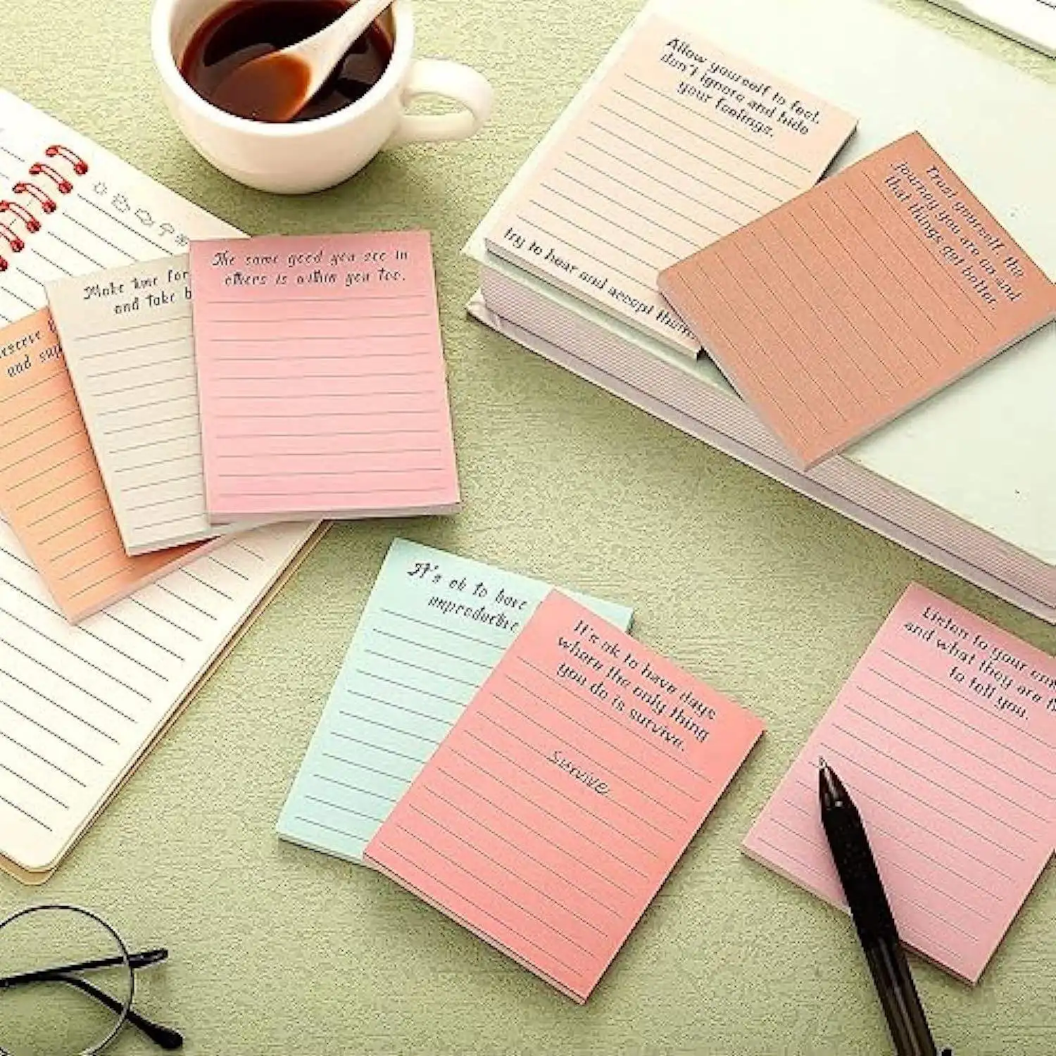 8 pz/set all'ingrosso Stock Mental Health Combo Planner Sticky Note Decoration Memo Pad autoadesivo per fare la lista