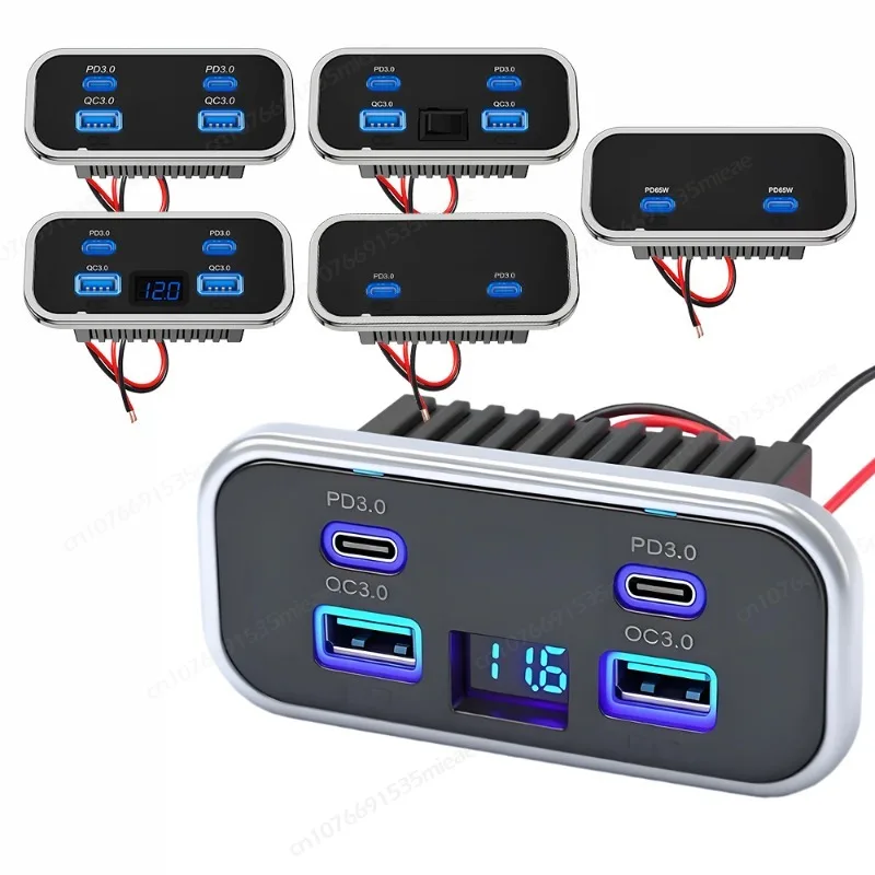12-24V 4-Port RV USB Outlet Charger Dual PD3.0 Dual QC3.0 Fast Charging Socket Wall Mount Charging Adapter for RV Truck Boat Bus