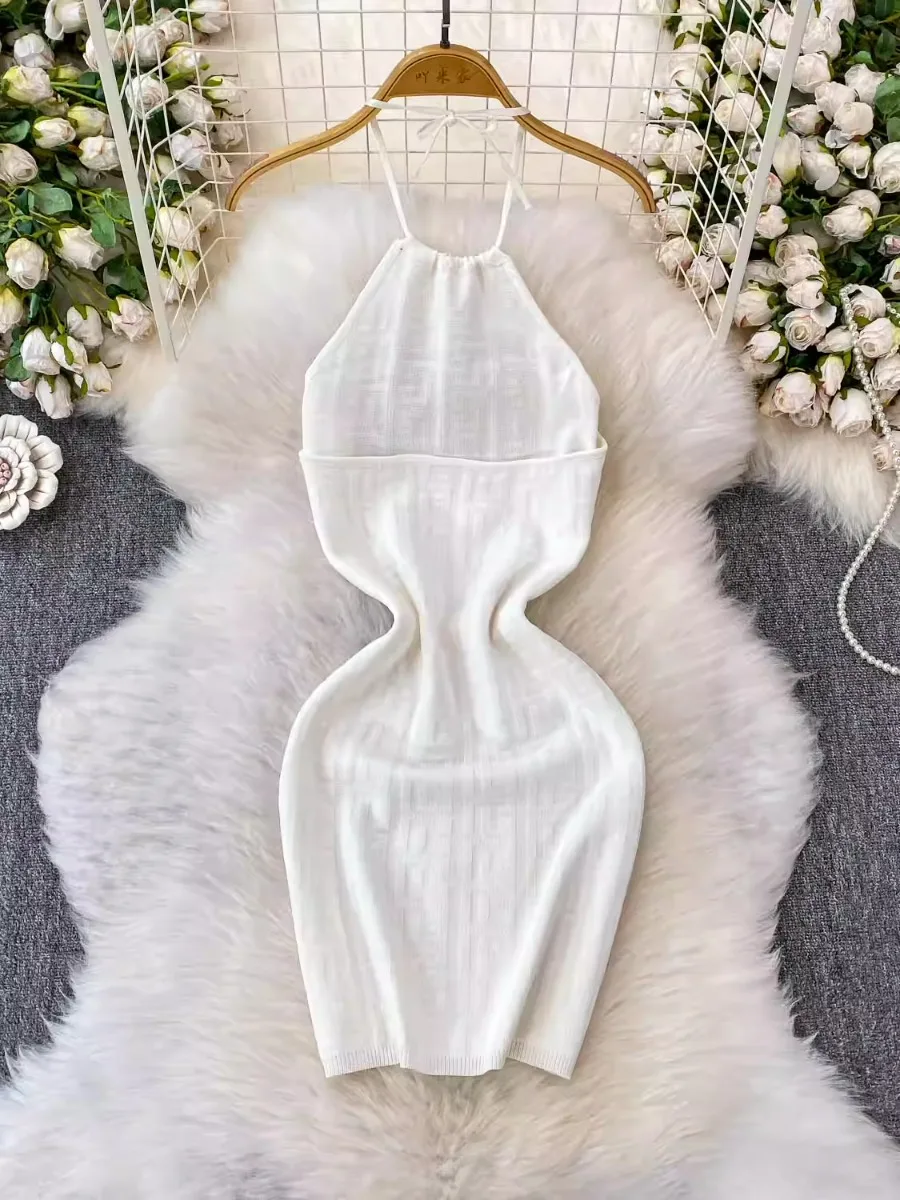 Foamlina オープンバック痩身ホルタードレスレディース 2025 夏純粋な欲望白ボディコン背中の開いたミニショートドレスセクシーなクラブ