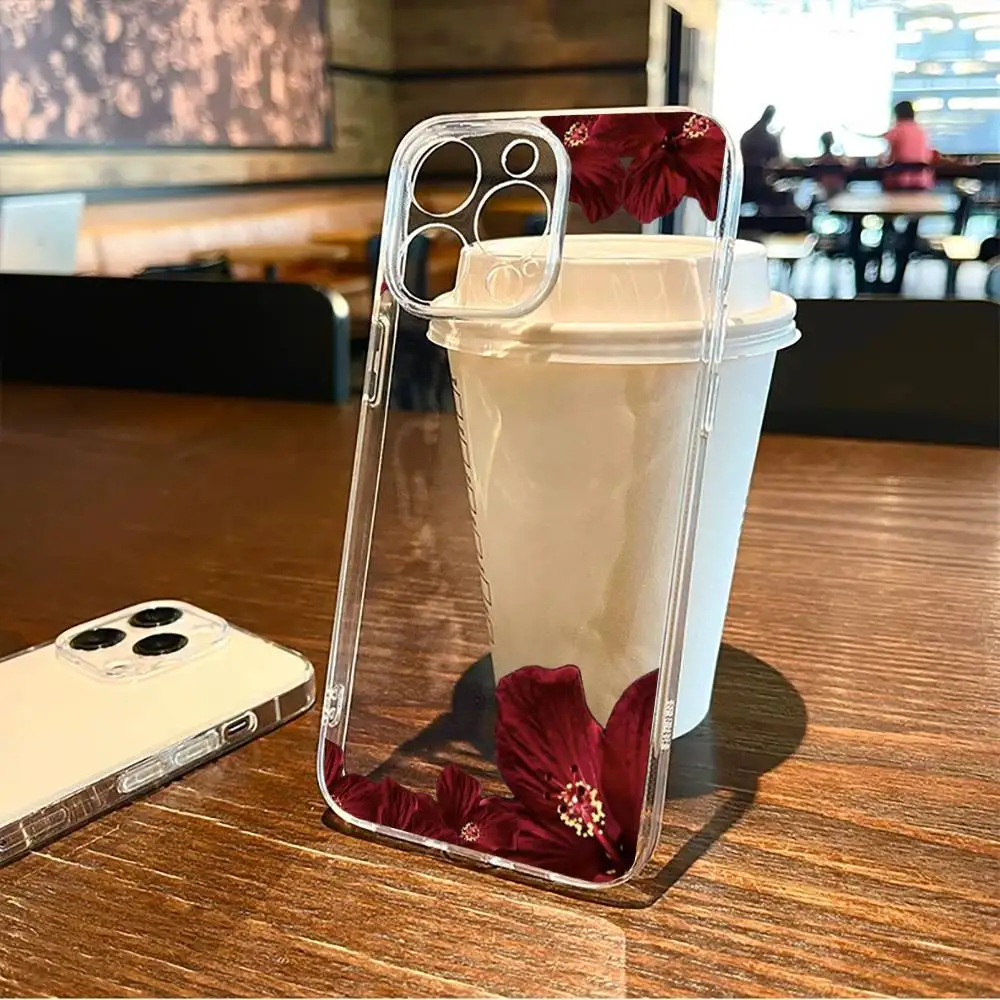

Cute Lily Hibiscue Phone Case For iPhone17,16,15,14,13,12,11 Plus,Pro Max Soft Transparent Cover