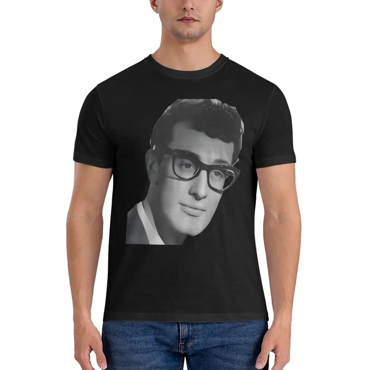 Buddy Holly T Shirt for Men Cotton Vintage T-Shirts Round Neck The Crickets Tee Shirt Short Sleeve Clothing Party