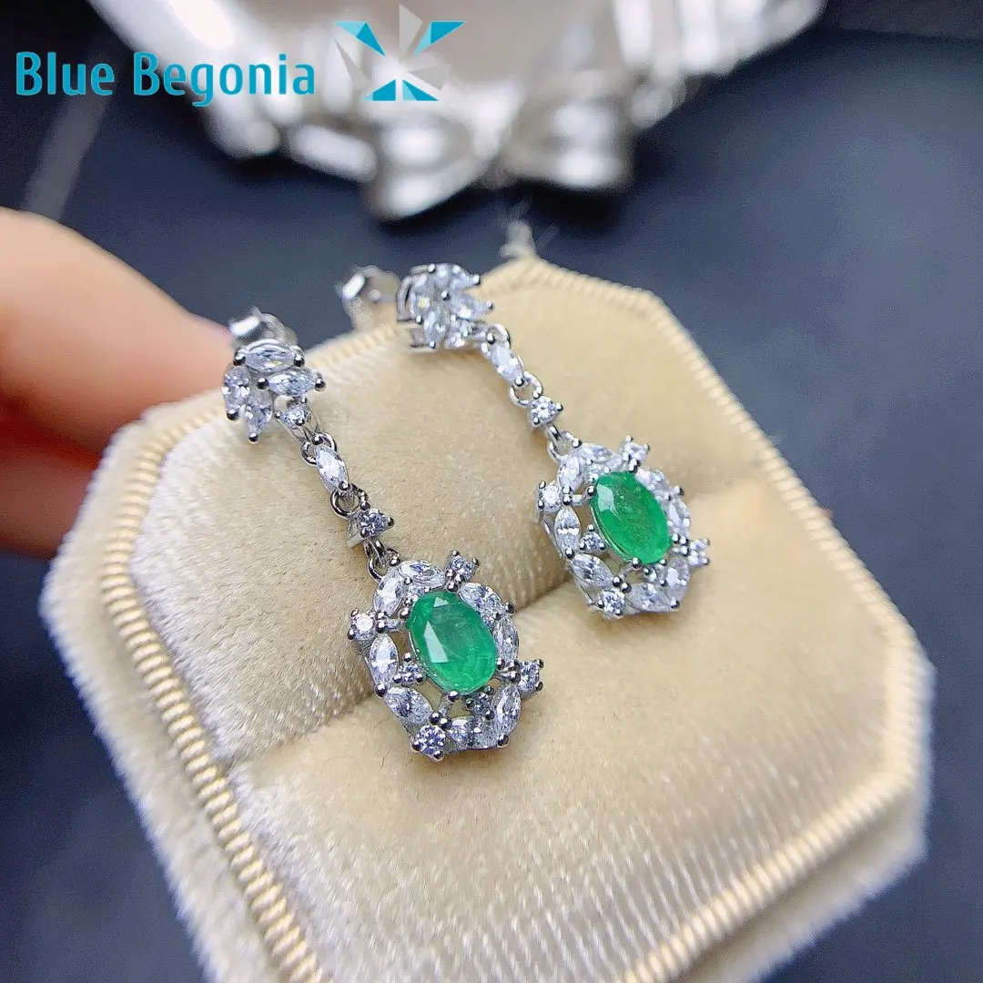 

Natural Emerald Earrings for Women Anniversary Gift Fine Jewelry 925 Sterling Silver 4*6mm Gemstones