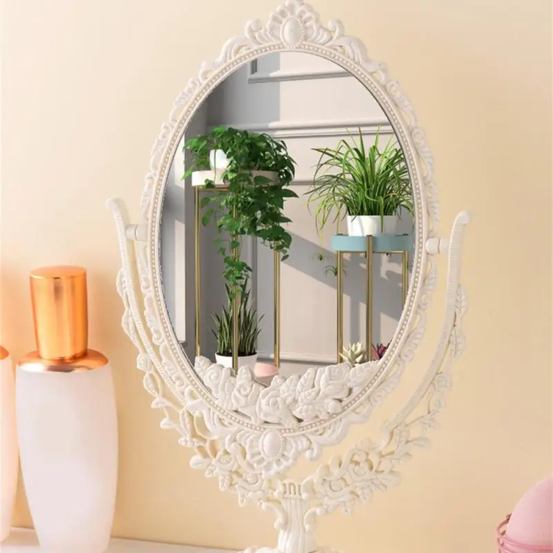 Keli-Miroir de courtoisie en verre pour chambre à coucher, durable, double face, rotatif, rétro, blanc cassé, bureau