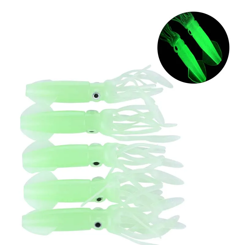 5Pcs Squid Soft Bait Luminous Night Fishing Lure 10Cm-8g Tube gomma morbida Silicone artificiale Carp Bait Shad Squid