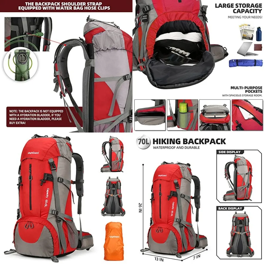 

70L Hiking Backpack with Rain Cover Lightweight Waterproof Travel Camping Backpack Large Backpacking Pack