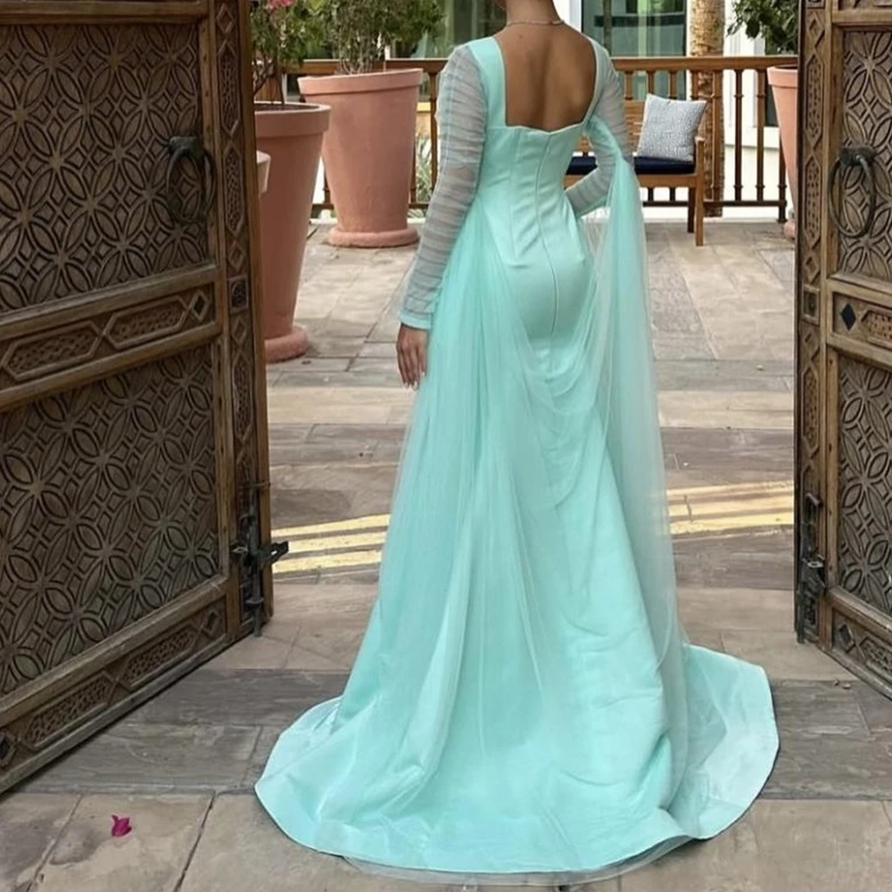 تخصيص مزاجه الطيات يزين حورية البحر فساتين السهرة الرسمية ساحة الرقبة الساتان طويلة الأكمام سستة الظهر رداء حفلات فس