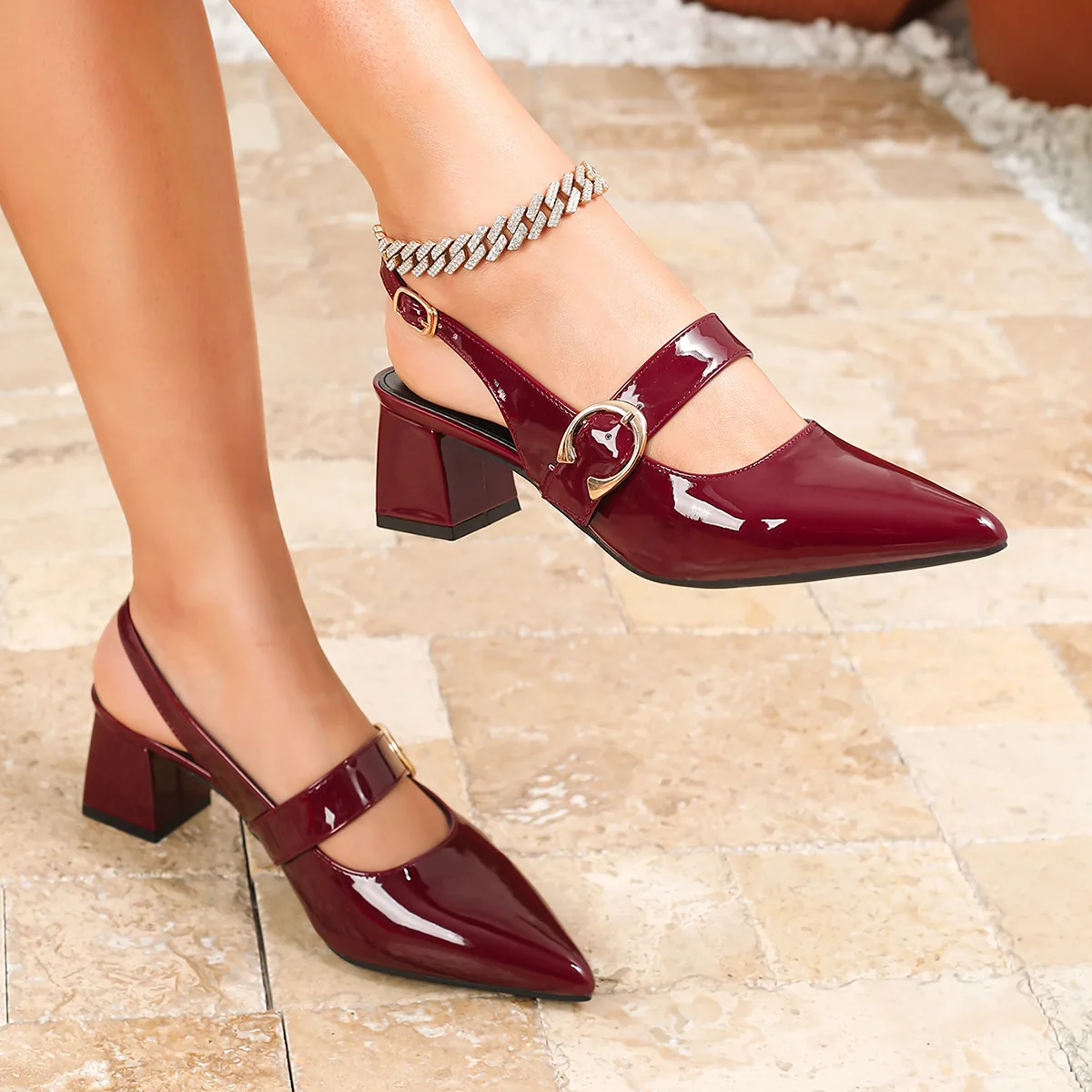 

Женские босоножки Bloomsteps без задника, лето 2026, новинка, французский стиль, с острым закрытым носком, Мэри Джейн, на массивном каблуке, высокие каблуки