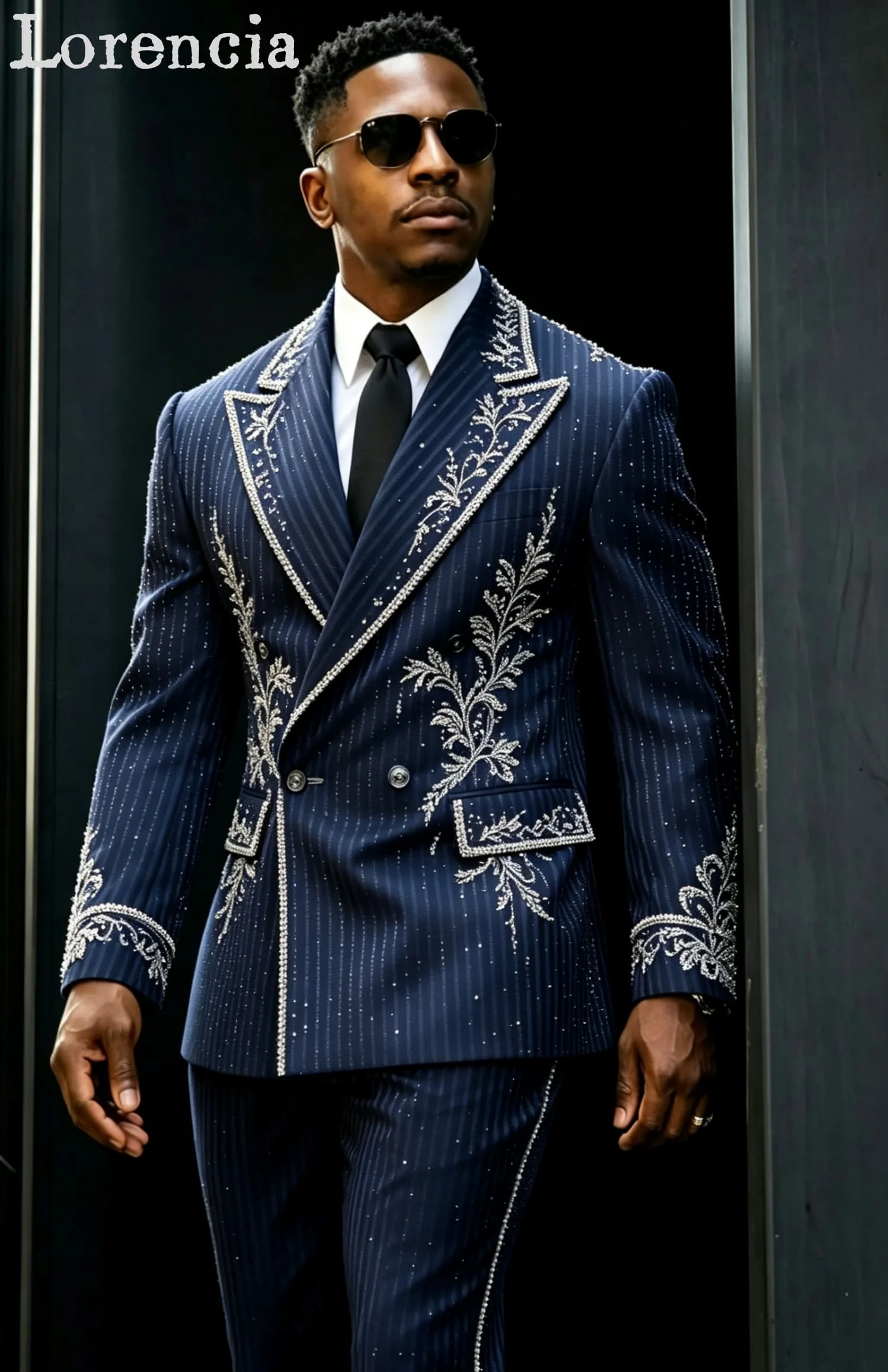 Luxury Men 2 Piece Suit  Double Breasted Striped Embroidery Blazer Pant Slim Fit Wedding Formal Tuxedo Customized suits for man