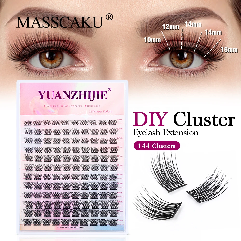 MASSCAKU 12 Lines DIY Eyelash Extension Segmented Cluster Easy Makeup Big Eye Secret Super Natural Lash Glitter Premade Lashes