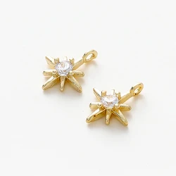 14K 골드 컬러 도금 황동 스타 펜던트, 지르콘 참 펜던트, DIY 목걸이 쥬얼리 제작 액세서리, 10 개