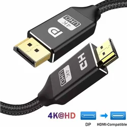 DP to HDMI-compatible Cable 4K 30Hz DisplayPort to HD Converter Adapter Display Port Video Audio for PC HDTV Projector Laptop