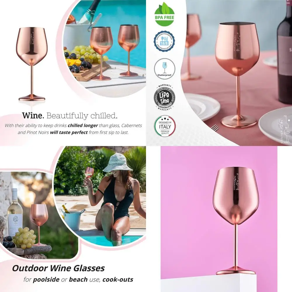 

StainlSteel Wine Glass - 18 oz - Unbreakable Rose Gold Wine Glasses or Travel, Camping and Pool - ancy, Unique and Cool Portable