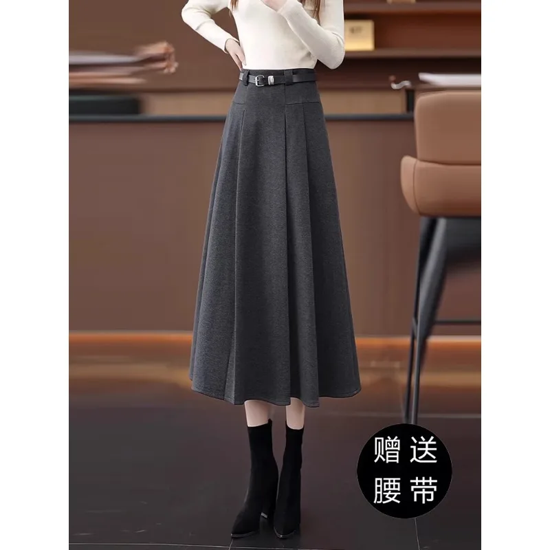 

Gray Woolen Midi Skirt for Women, , Flared Umbrella Skirt, Hip Covering, Pleated Long Skirt for and Winter