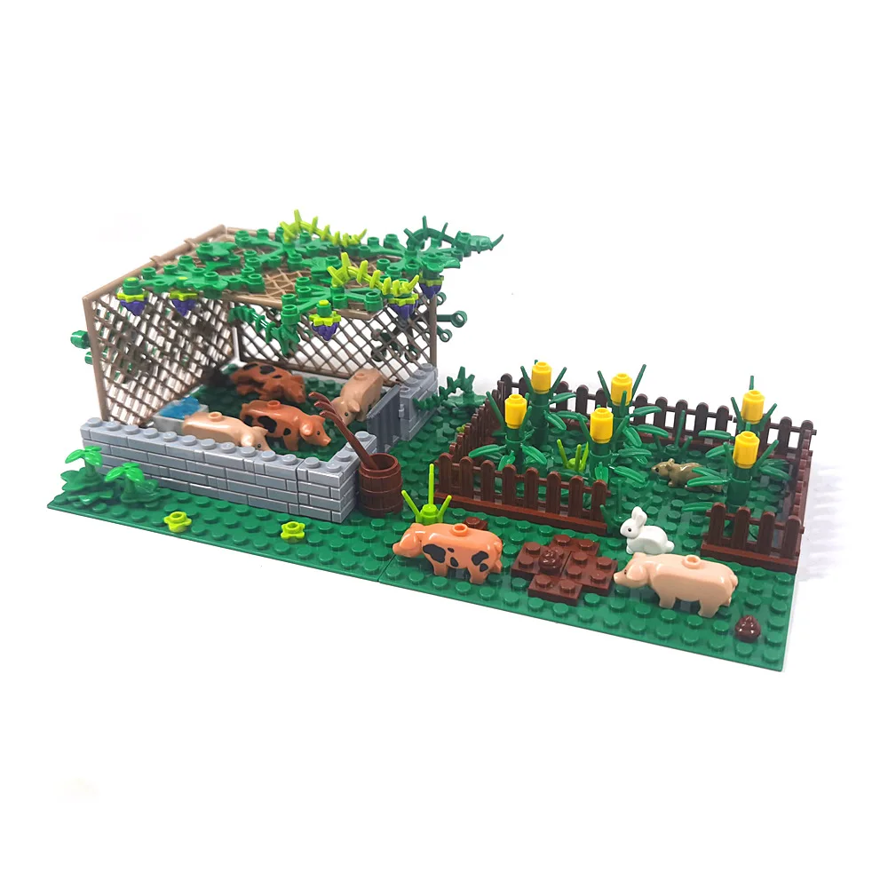 Sheepfold Grassland Long Haired Sheep Goat Pigsty Farm Ranch Scenes Compatible With LEGO MOC Building Blocks Bricks Toys