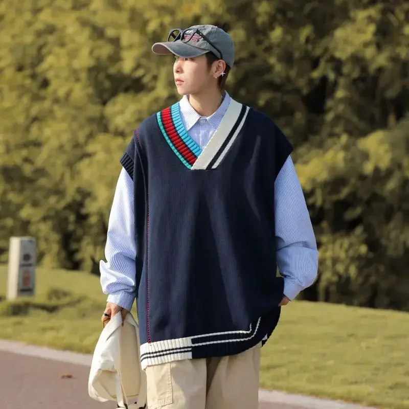 

Autumnr and Winter Sweaters Male Solid Color Vintage Men's Knitted Vest Cheap Korean Fashion Reviews Clothes Top Open Waistcoat