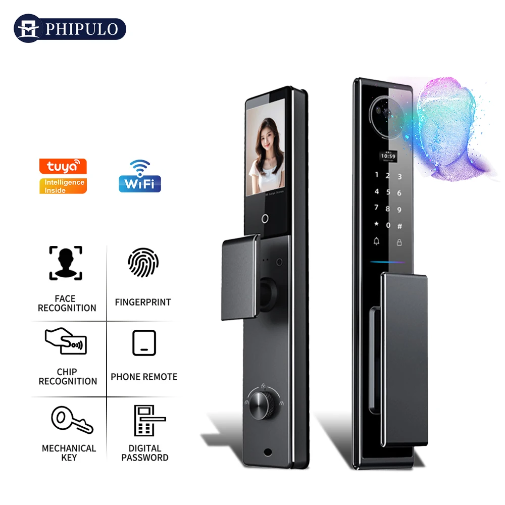 

Smart Door Lock Tuya APP Face Recognition Electronic Digital Door Lock Fully Automatic Door Lock With Camera Two-way Audio