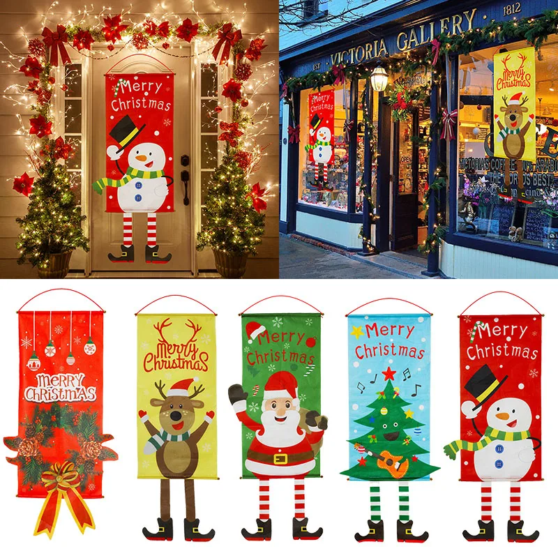 Merry Christmas Porch Door Banner Hanging Ornament Christmas Decoration For Home Xmas Navidad 2023 Happy New Year 2024