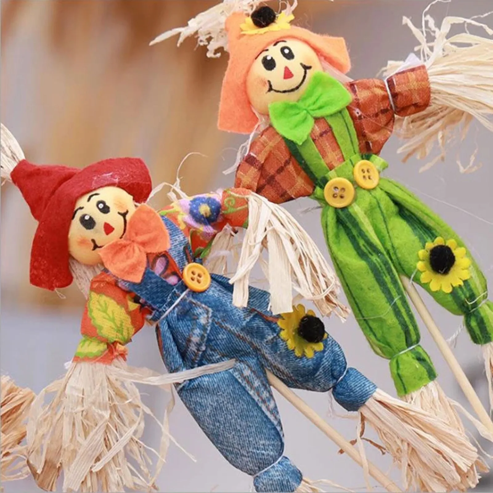Cute Scarecrow Figurine Random Color Halloween Decor Ornament Festival Gift Random Color Scarecrow Figurine Garden Decor Flower